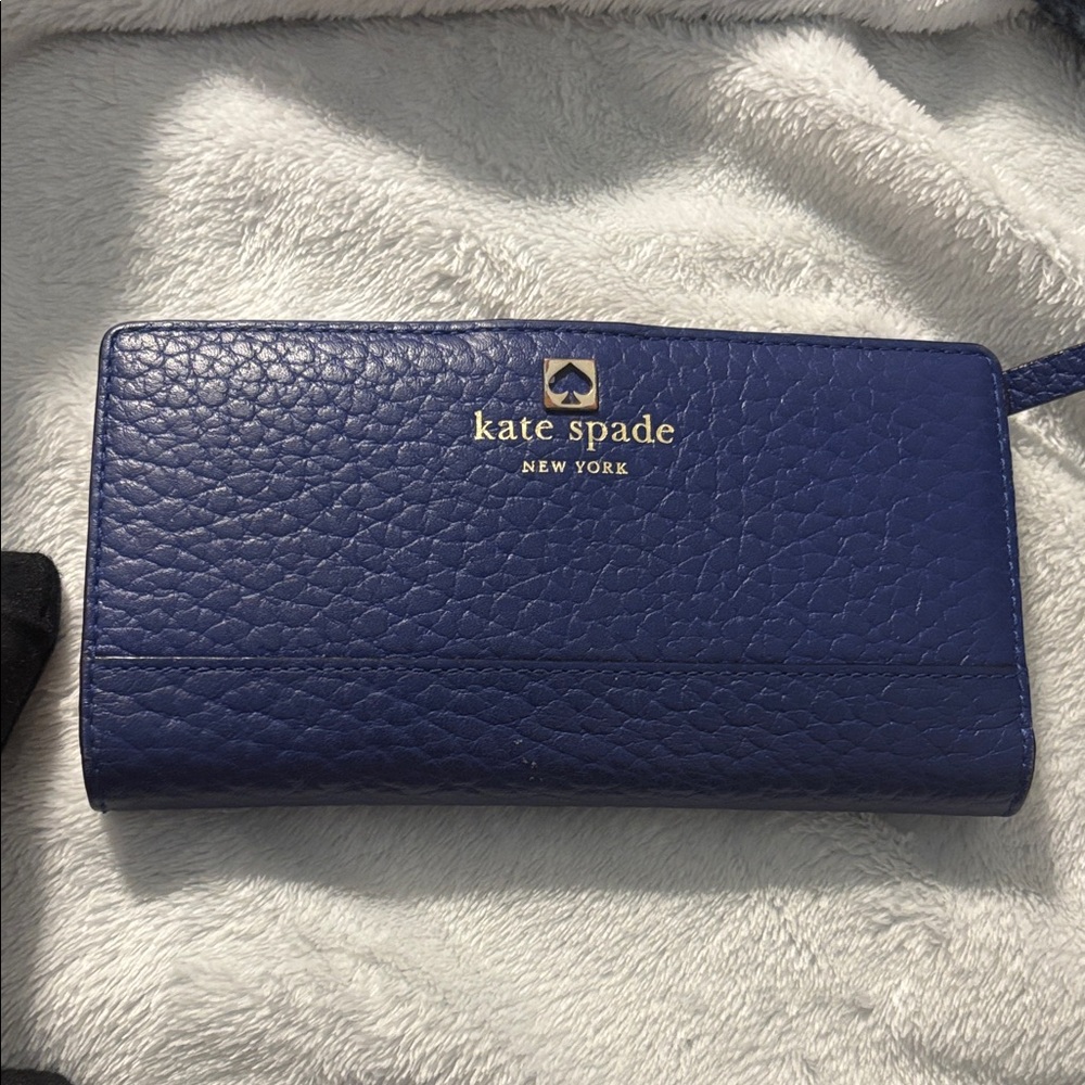 Kate Spade Royal Blue Pebbled Leather Slim Wallet Organizer - Picture 1 of 6